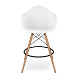 28" White And Brown Heavy Duty Plastic And Solid Wood Low Back Counter Height Bar Chair