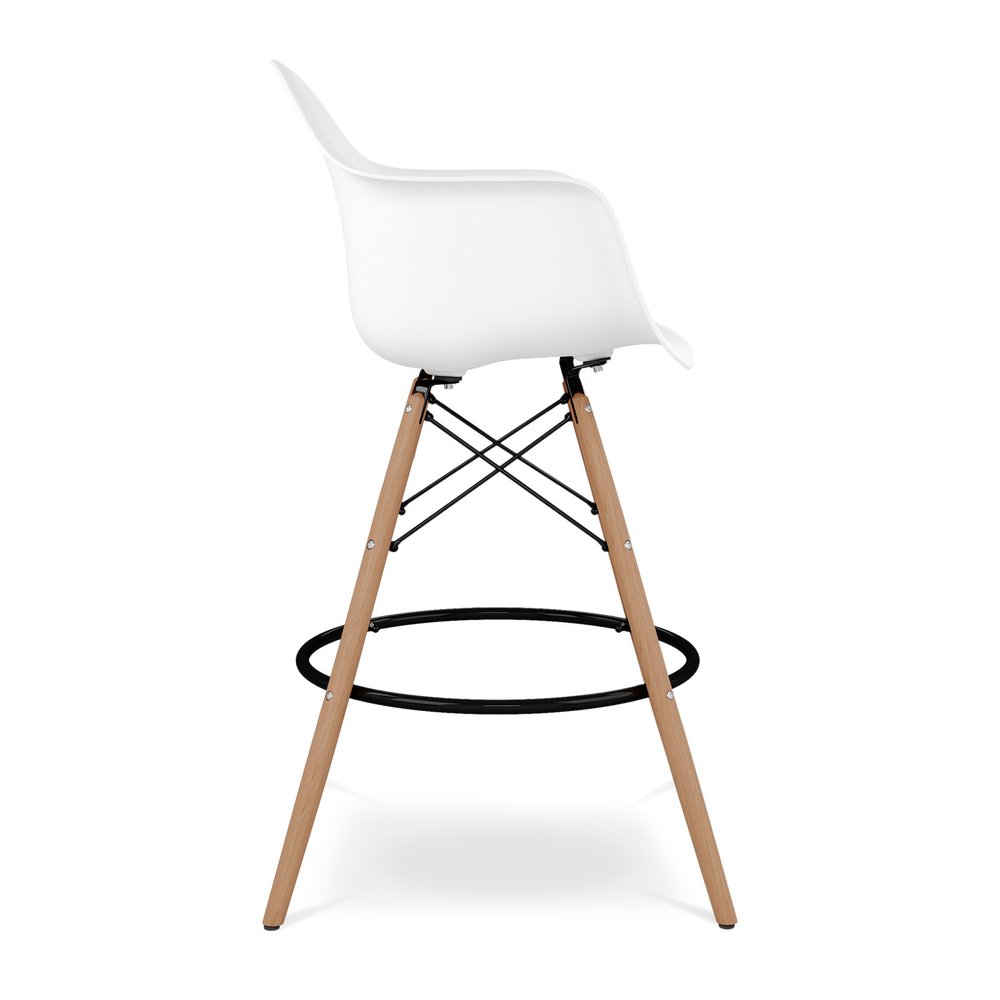 28" White And Brown Heavy Duty Plastic And Solid Wood Low Back Counter Height Bar Chair