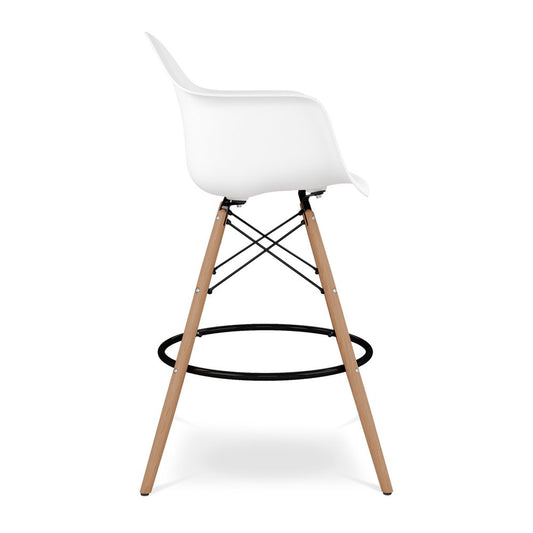 28" White And Brown Heavy Duty Plastic And Solid Wood Low Back Counter Height Bar Chair