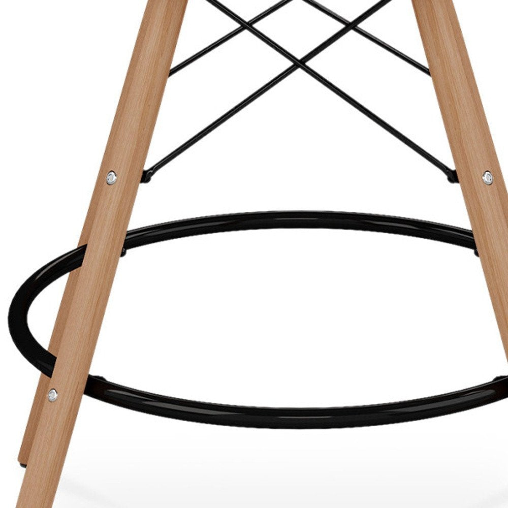 28" White And Brown Heavy Duty Plastic And Solid Wood Low Back Counter Height Bar Chair