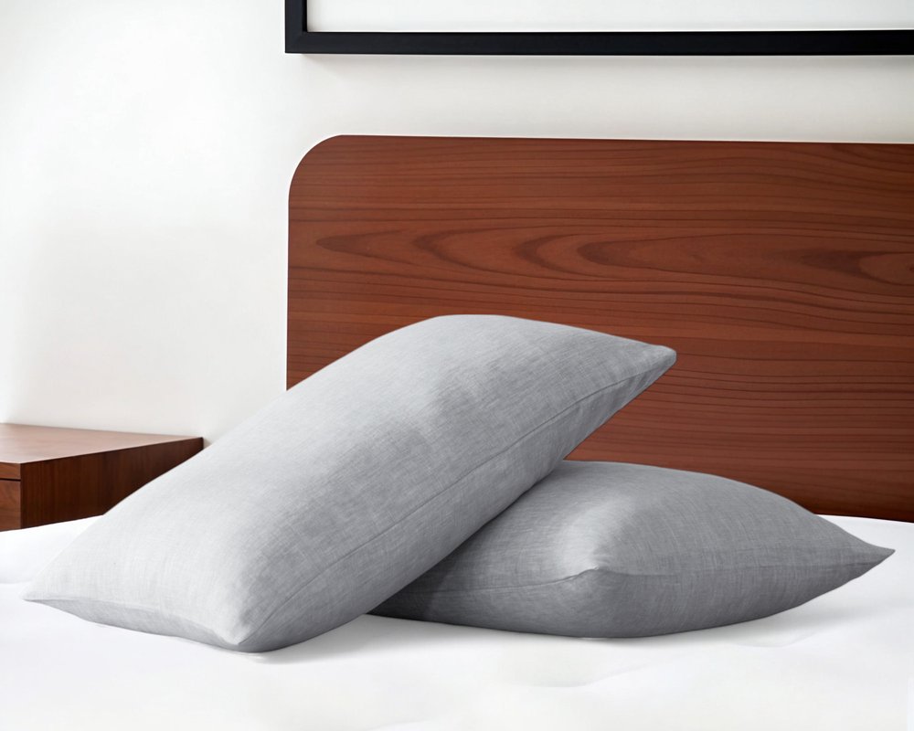 Set of Two Light Gray Linen Pillowcases