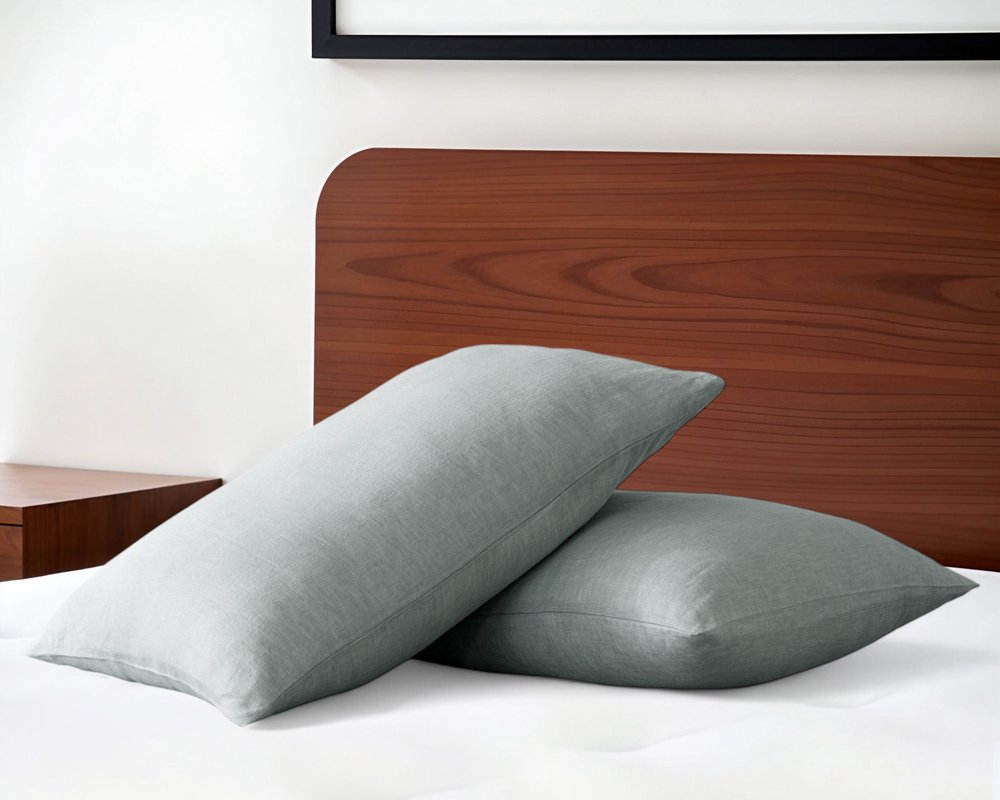 Set of Two Light Gray Linen King Pillowcases