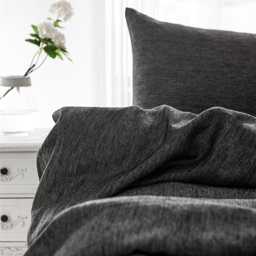 Set of Two Light Gray Linen Pillowcases