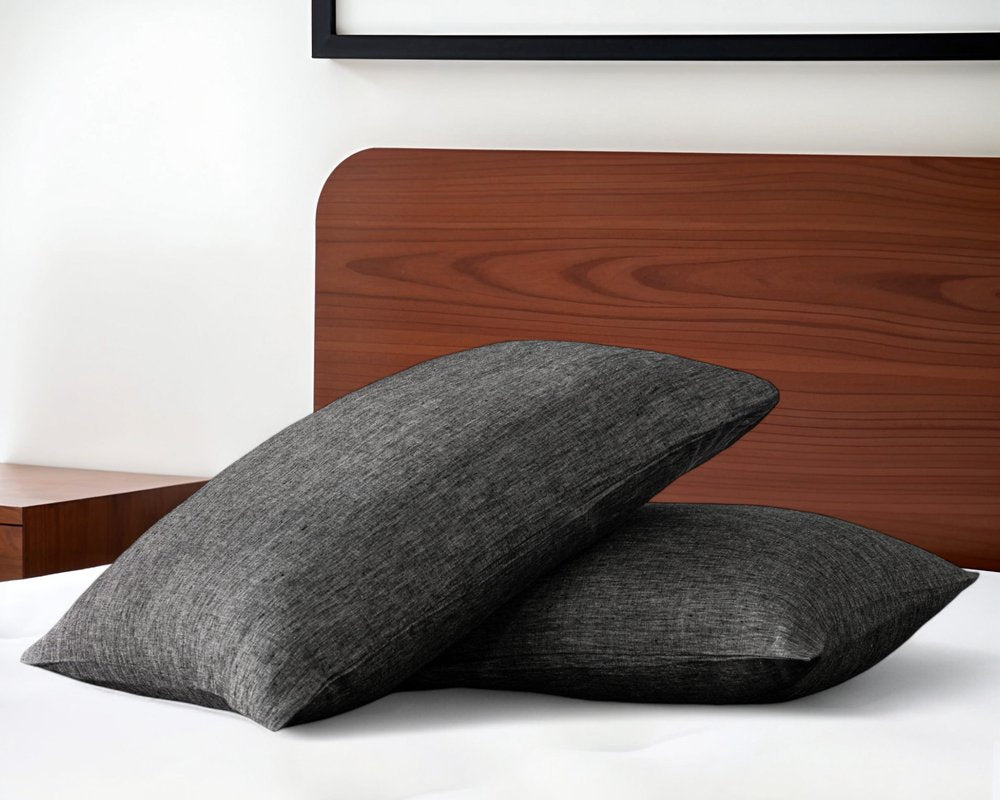Set of Two Light Gray Linen Pillowcases