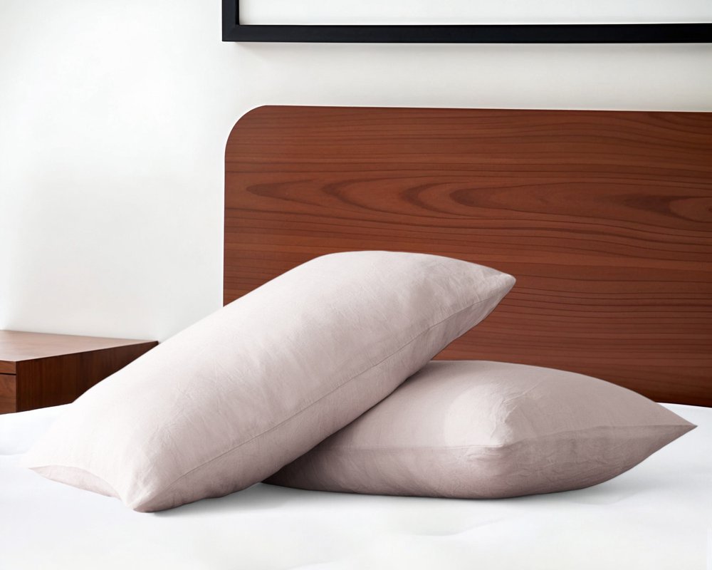Set of Two Light Gray Linen Pillowcases