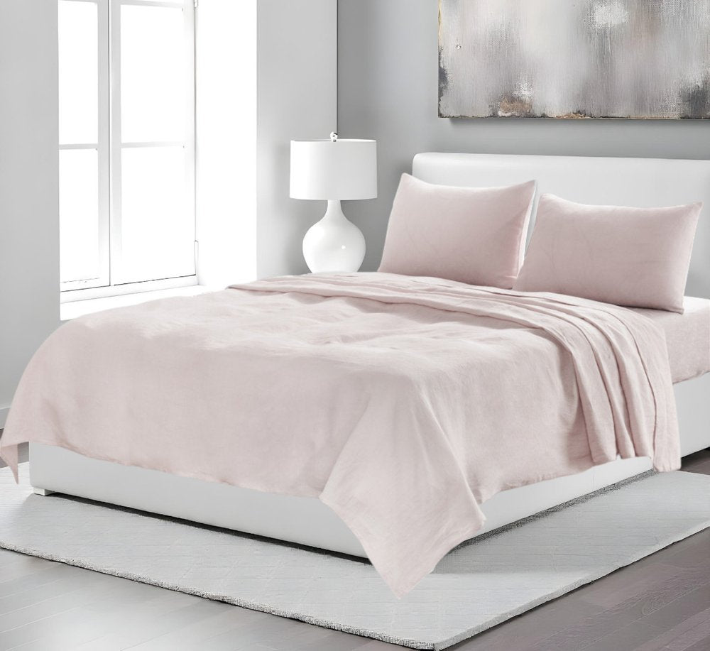 Four Piece Light Pink Linen Twin Sheet Set