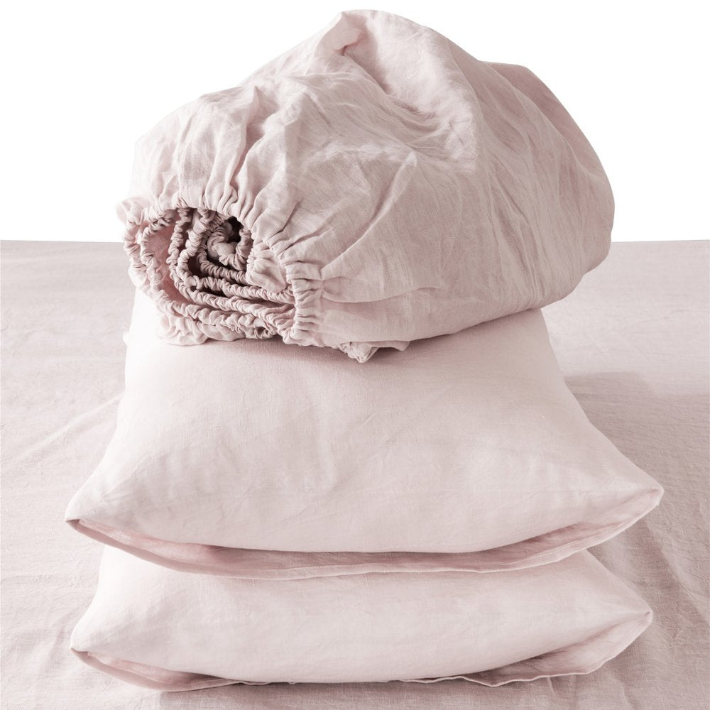 Four Piece Light Pink Linen Full Double Sheet Set