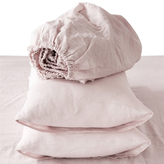 Four Piece Light Pink Linen Full Double Sheet Set