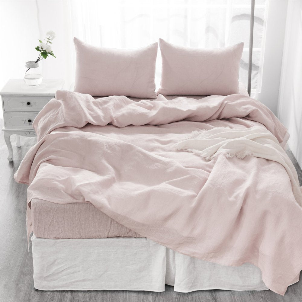 Four Piece Champagne Pink Linen Sheet Set
