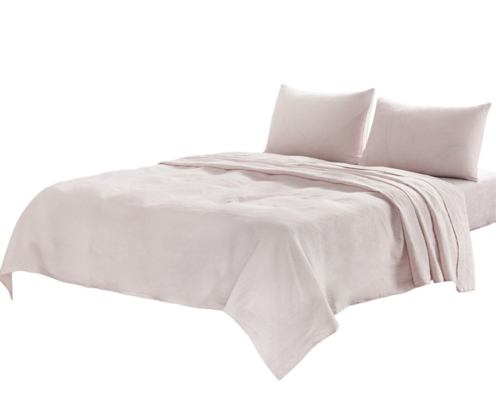Four Piece Light Pink Linen Sheet Set