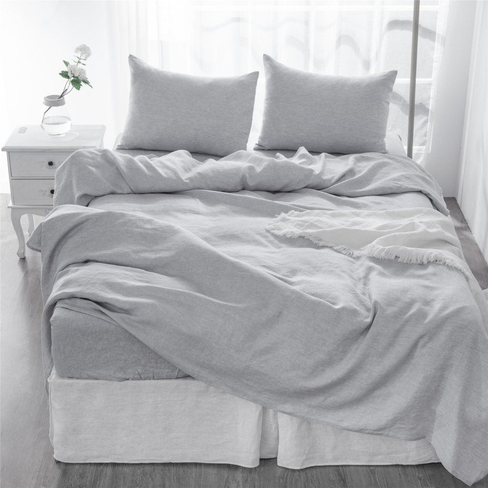 Four Piece Blue Linen King Sheet Set