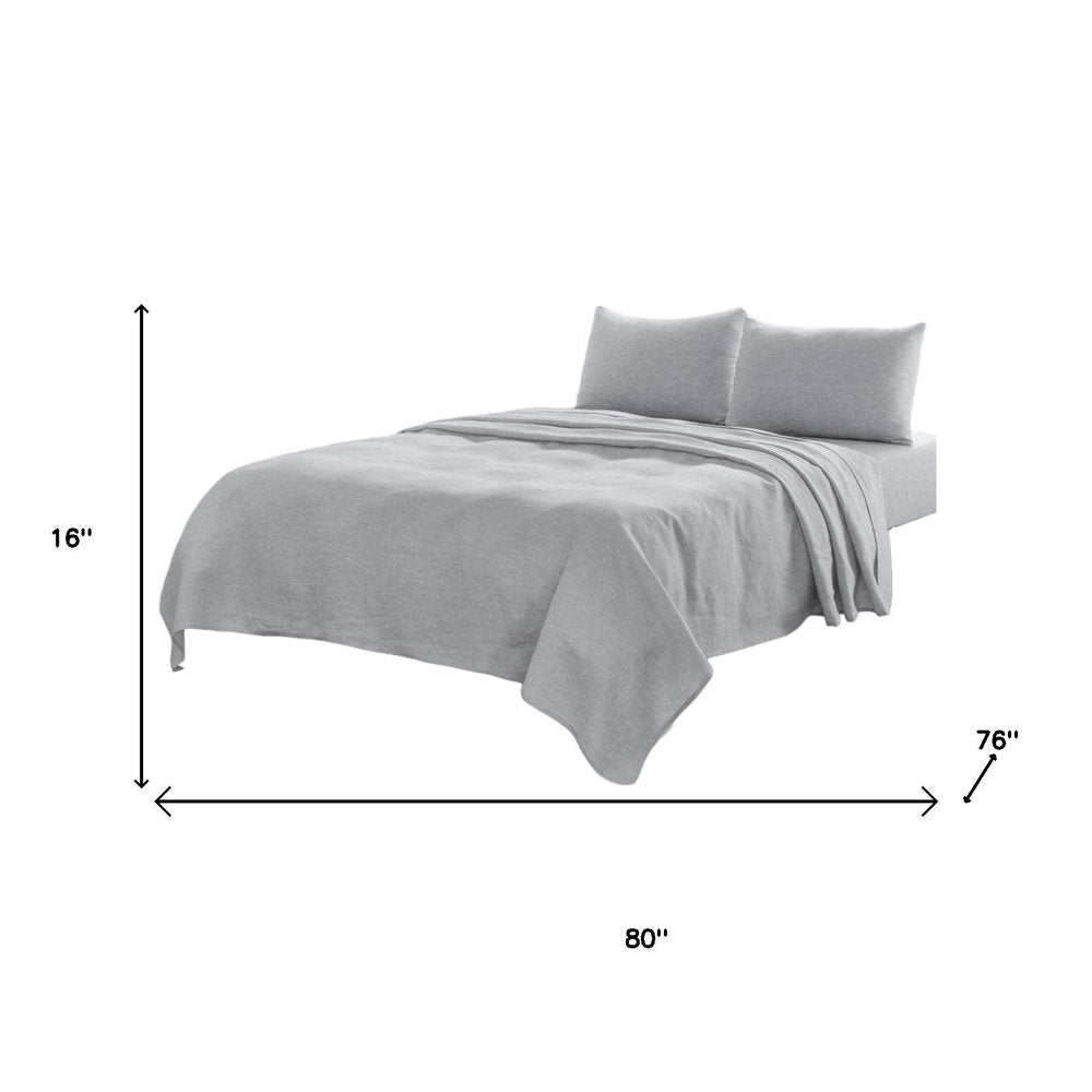 Four Piece Blue Linen King Sheet Set