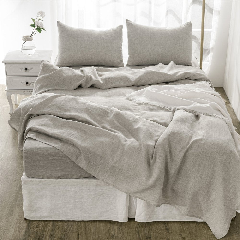 Four Piece Slate Gray Linen Sheet Set