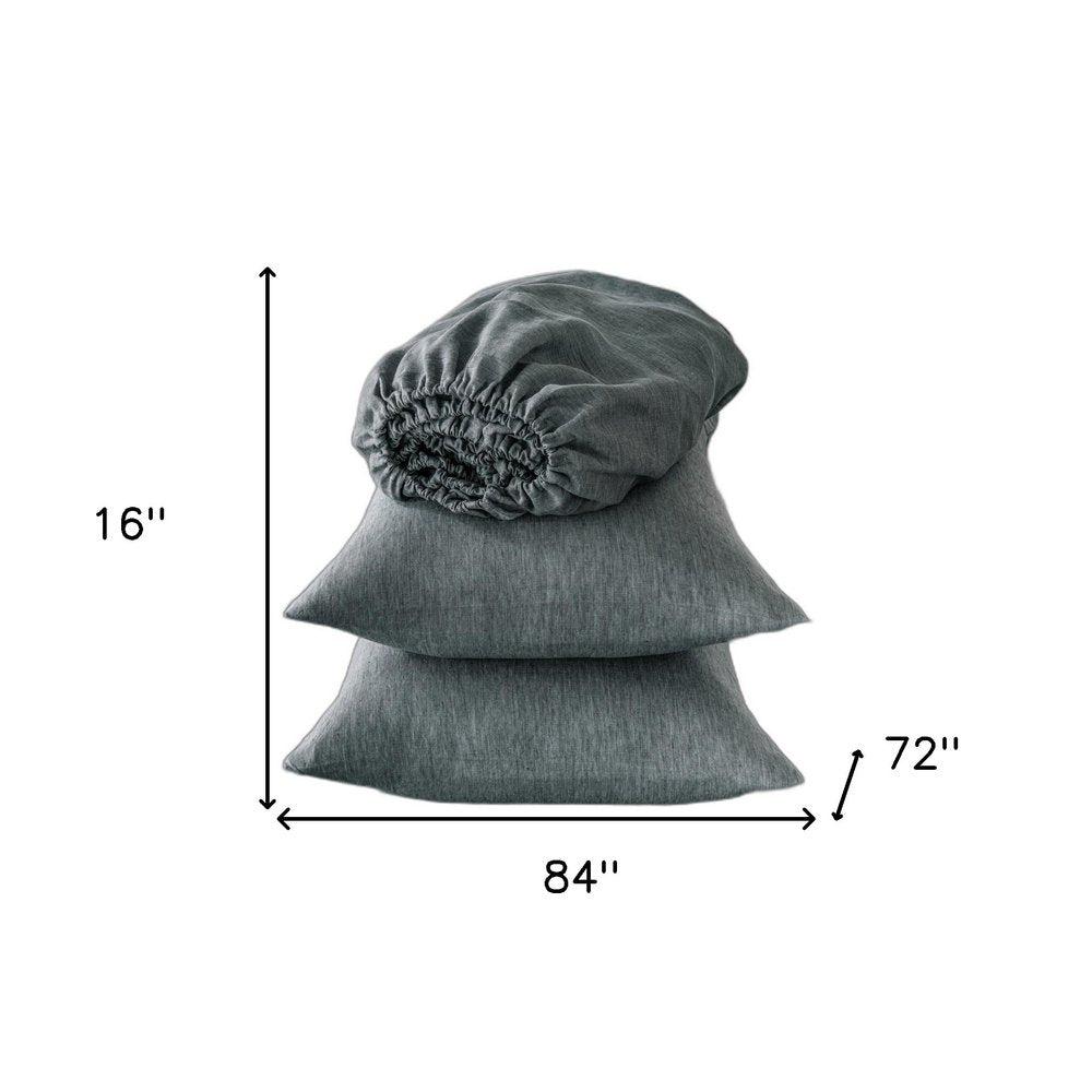 Four Piece Light Gray Linen Sheet Set