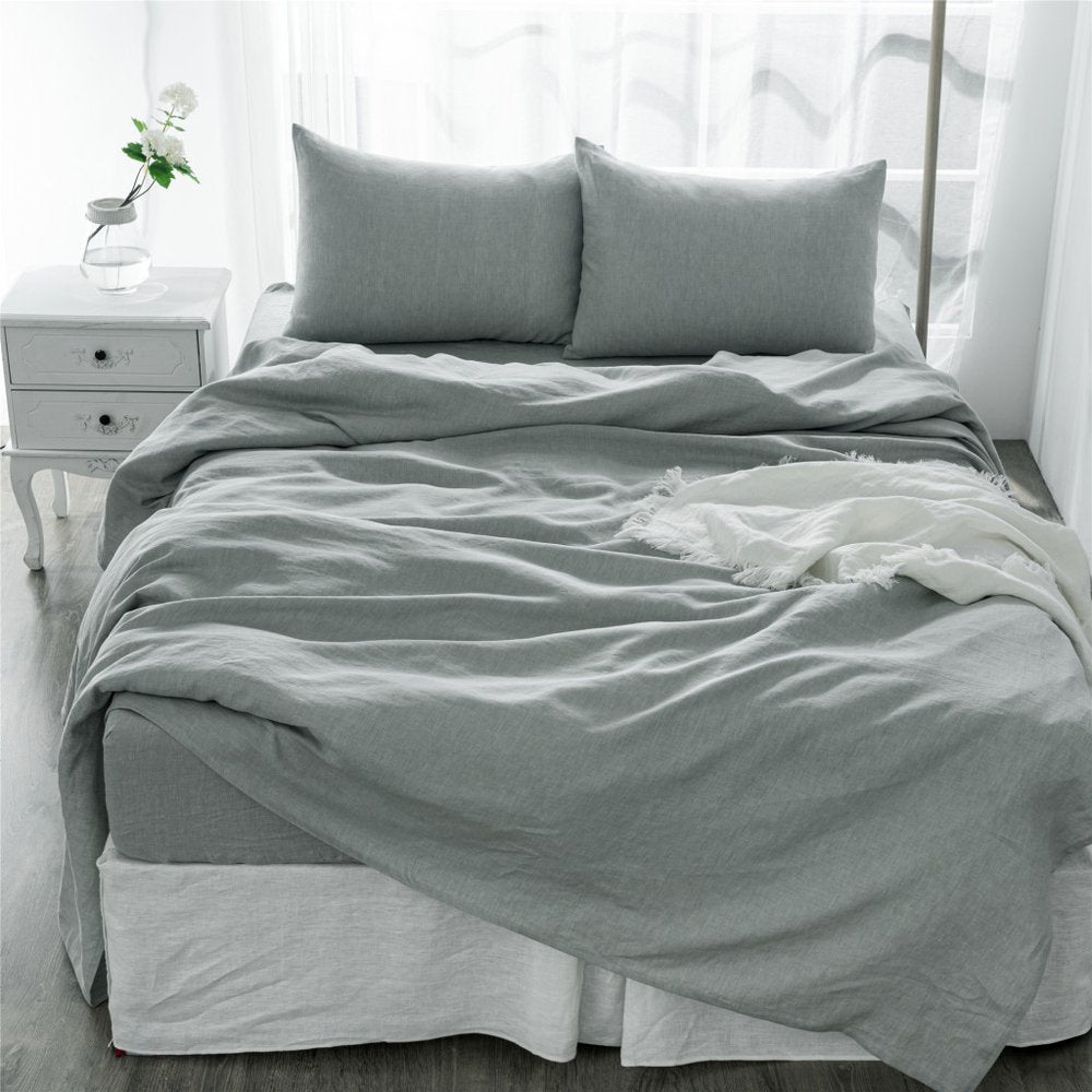 Four Piece Blue Linen Twin Sheet Set