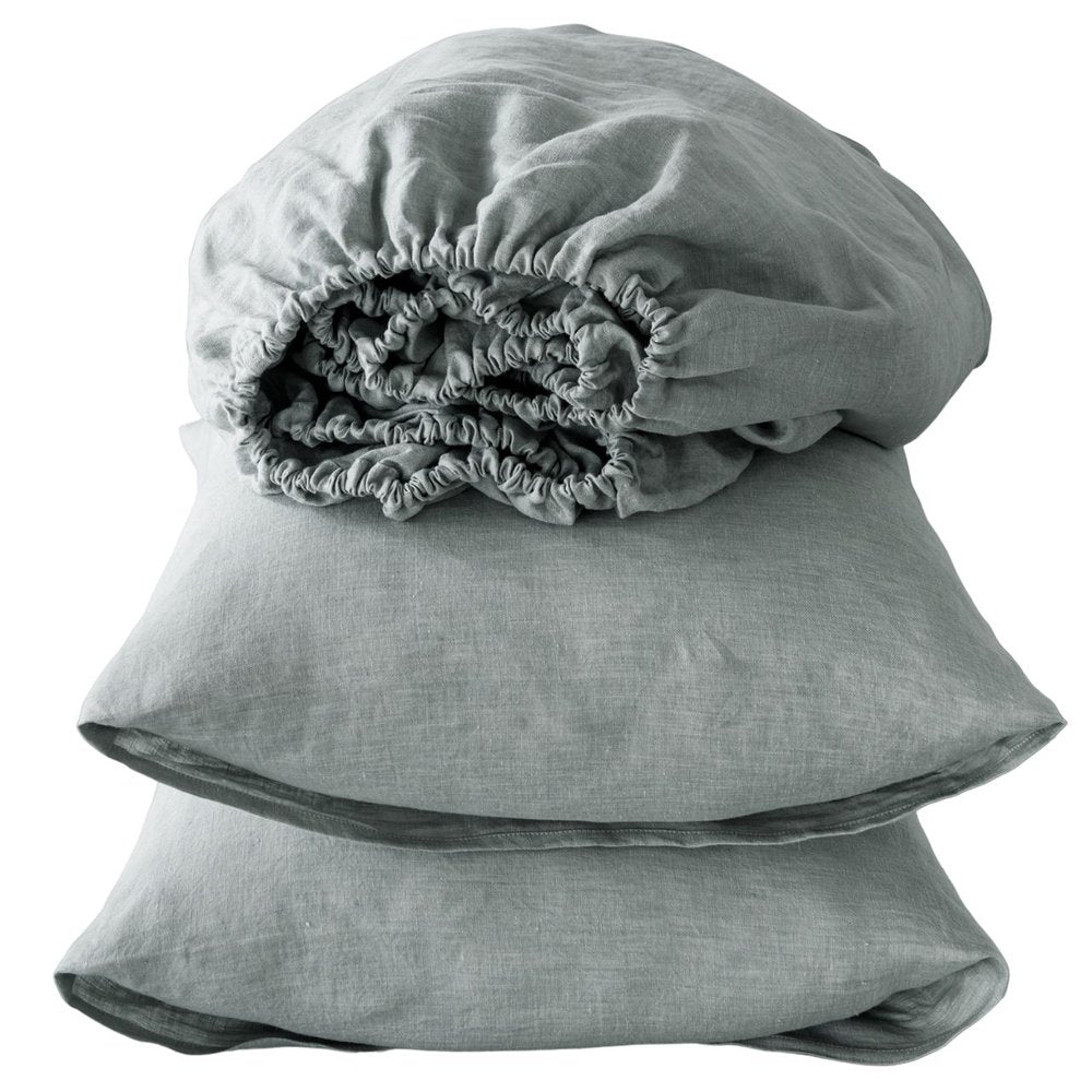 Four Piece Blue Linen Twin Sheet Set