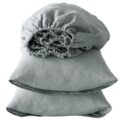 Four Piece Blue Linen Twin Sheet Set