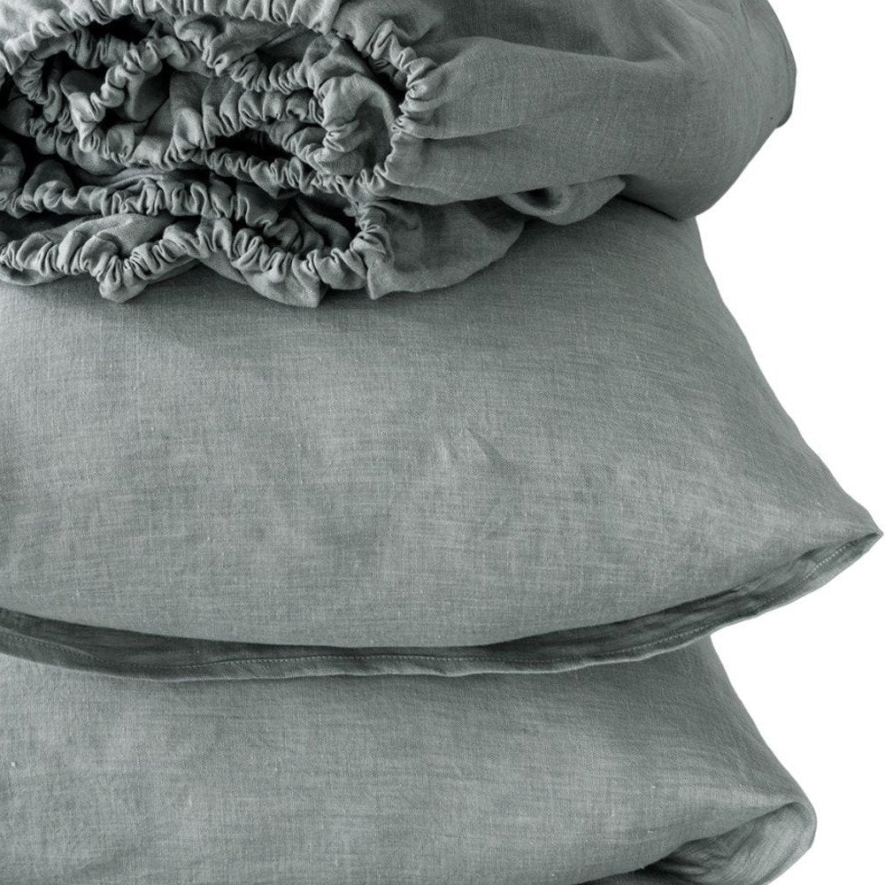 Four Piece Blue Linen Twin Sheet Set