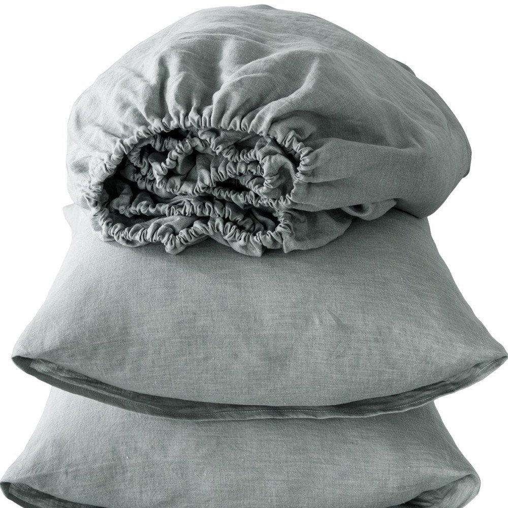 Four Piece Blue Linen Twin Sheet Set