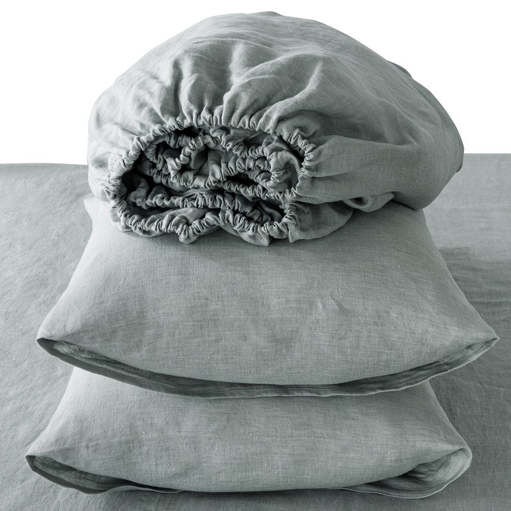 Four Piece Blue Linen Twin Sheet Set