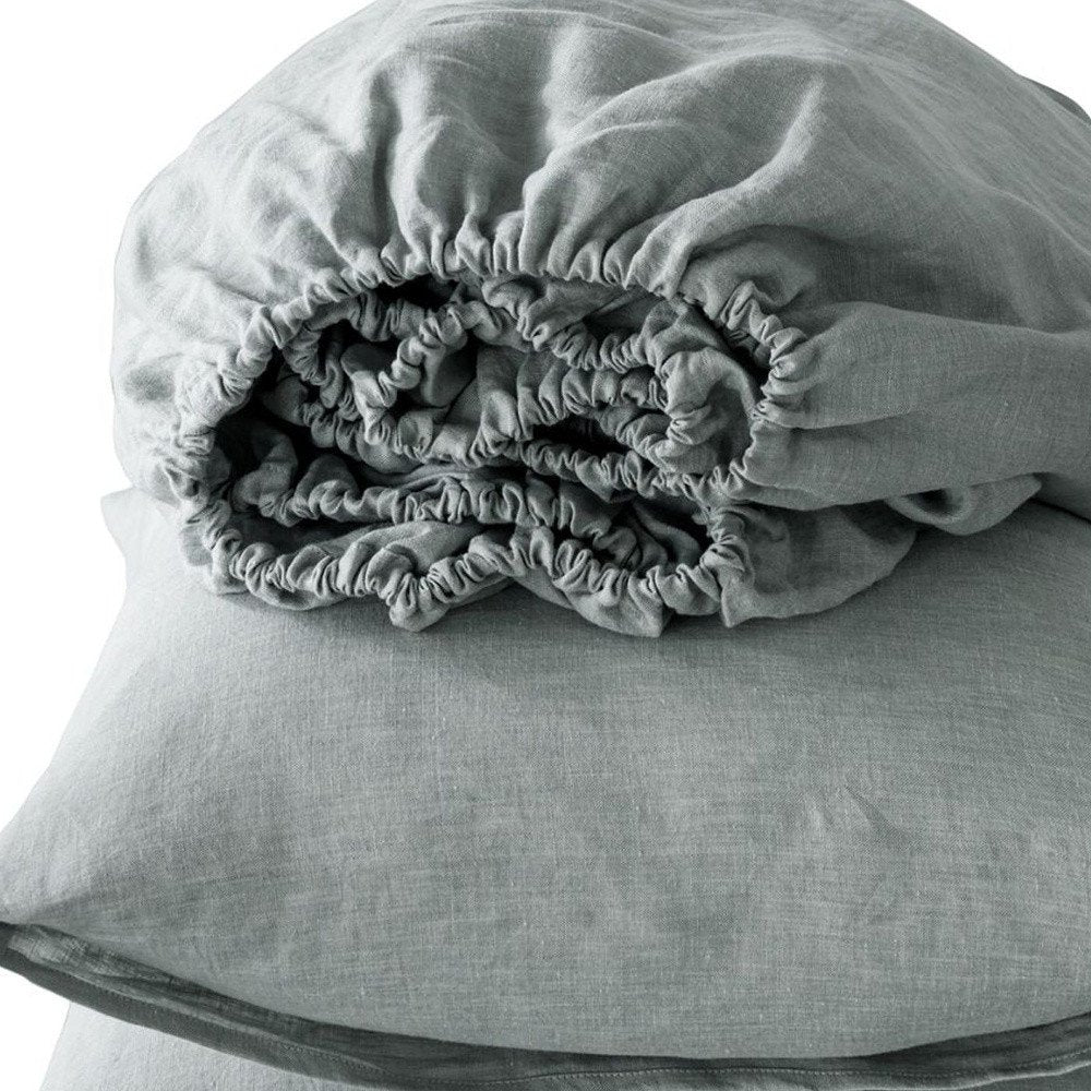 Four Piece Slate Gray Linen California King Sheet Set