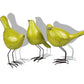 Set of Three Lemongrass Green Polyresin and Metal Bird Sculptures