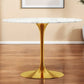 40" White And Gold Rounded Marble And Metal Pedestal Base Dining Table