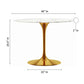 40" White And Gold Rounded Marble And Metal Pedestal Base Dining Table