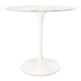 32" White Rounded Marble And Metal Pedestal Base Dining Table