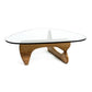 50" Clear And Brown Glass And Solid Wood Triangle Coffee Table