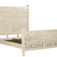 White Carved Floral Distressed Solid Wood Queen Bed Frame