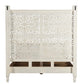 White Carved Floral Distressed Solid Wood Queen Bed Frame