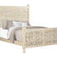 White Carved Floral Distressed Solid Wood Queen Bed Frame