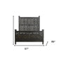 Black Carved Floral Distressed Solid Wood Queen Bed Frame