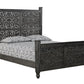 Black Carved Floral Distressed Solid Wood Queen Bed Frame