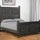 Black Carved Floral Distressed Solid Wood Queen Bed Frame