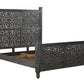 Black Carved Floral Distressed Solid Wood Queen Bed Frame