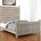Gray Carved Floral Distressed Solid Wood Queen Bed Frame