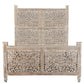 Gray Carved Floral Distressed Solid Wood Queen Bed Frame