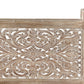 Gray Carved Floral Distressed Solid Wood Queen Bed Frame
