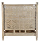 Gray Carved Floral Distressed Solid Wood Queen Bed Frame
