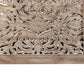 Gray Carved Floral Distressed Solid Wood Queen Bed Frame