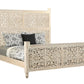 White Carved Floral Distressed Solid Wood King Bed Frame