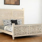 White Carved Floral Distressed Solid Wood King Bed Frame