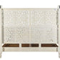 White Carved Floral Distressed Solid Wood King Bed Frame