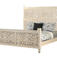 White Carved Floral Distressed Solid Wood King Bed Frame