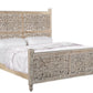 Gray Carved Floral Solid Wood King Bed Frame