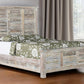 White Carved Geometric Distressed Reclaimed Wood Queen Bed Frame