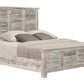 White Carved Geometric Distressed Reclaimed Wood Queen Bed Frame