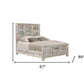 White Carved Geometric Distressed Reclaimed Wood Queen Bed Frame